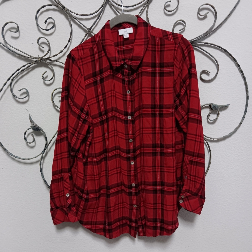 J. JILL red plaid rayon flannel button up shirt, MP